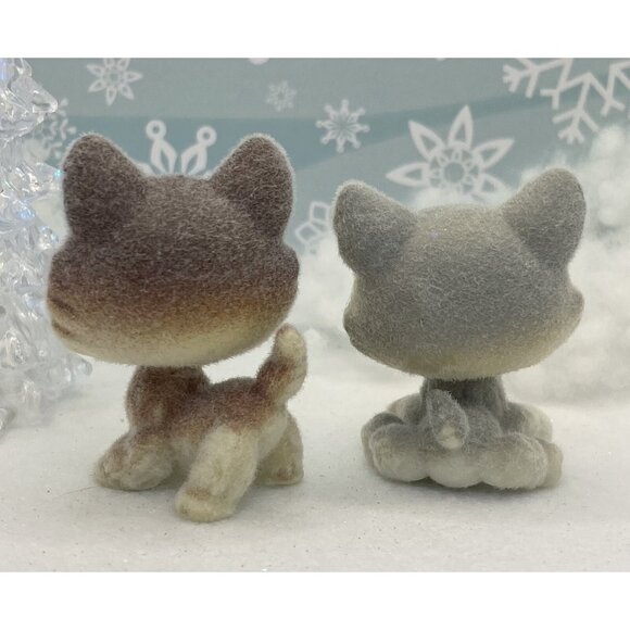 Littlest Pet Shop Custom Flocked Fuzzy # 68 & 70 Brown White Gray Husky Dogs - Picture 3 of 3